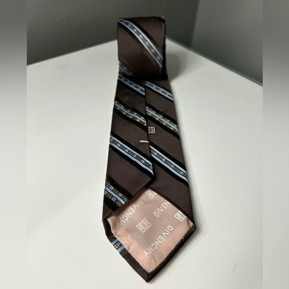 Givenchy Brown and Blue Striped Neck Tie - Picture 4 of 8